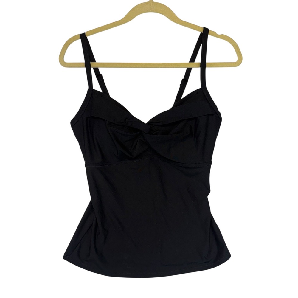 Athleta Black Twist Up Tankini Top‎ Swim Size 34D/DD Adjustable Straps UPF NEW